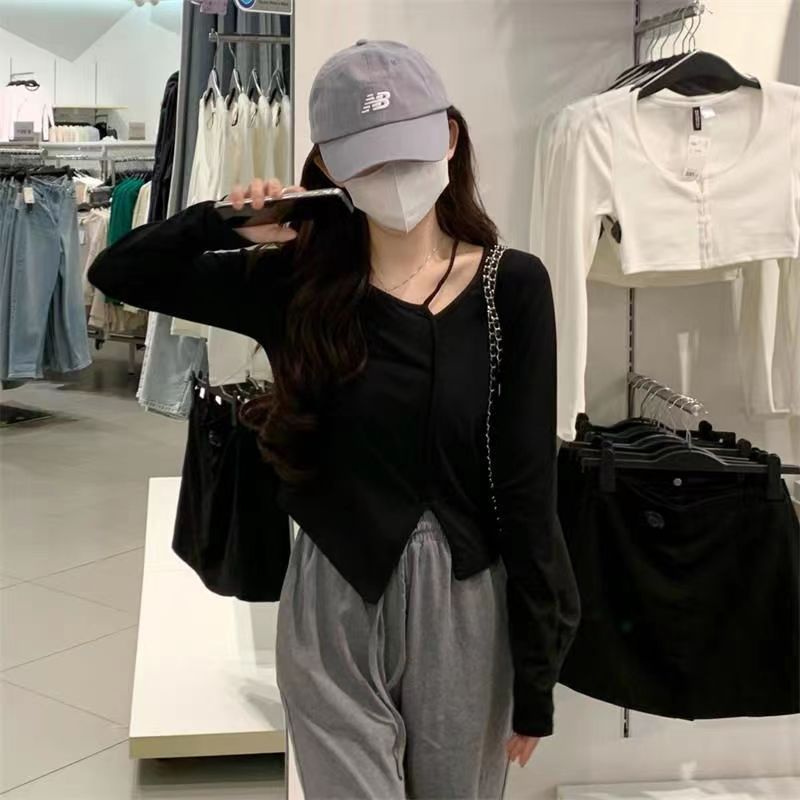 American Style Design Irregular Long-sleeved T-shirt Women's 2024 Spring and Autumn New Slim-fit Slimming Temperament Base Top - Cozy & Co. Market