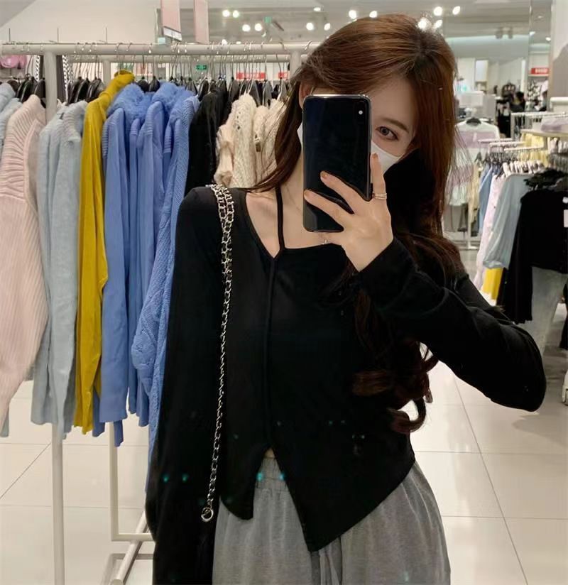 American Style Design Irregular Long-sleeved T-shirt Women's 2024 Spring and Autumn New Slim-fit Slimming Temperament Base Top - Cozy & Co. Market