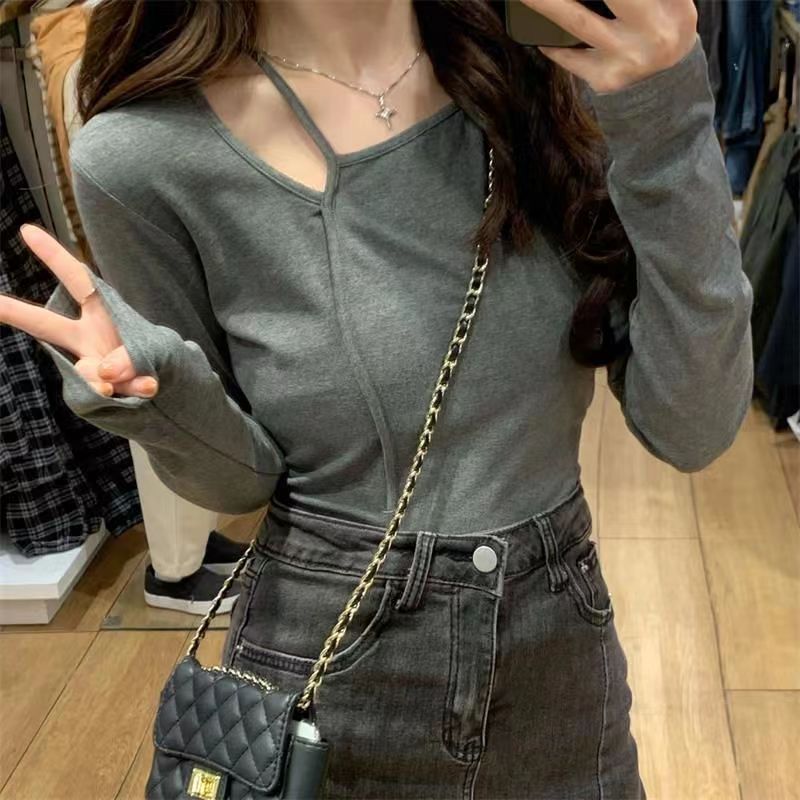 American Style Design Irregular Long-sleeved T-shirt Women's 2024 Spring and Autumn New Slim-fit Slimming Temperament Base Top - Cozy & Co. Market