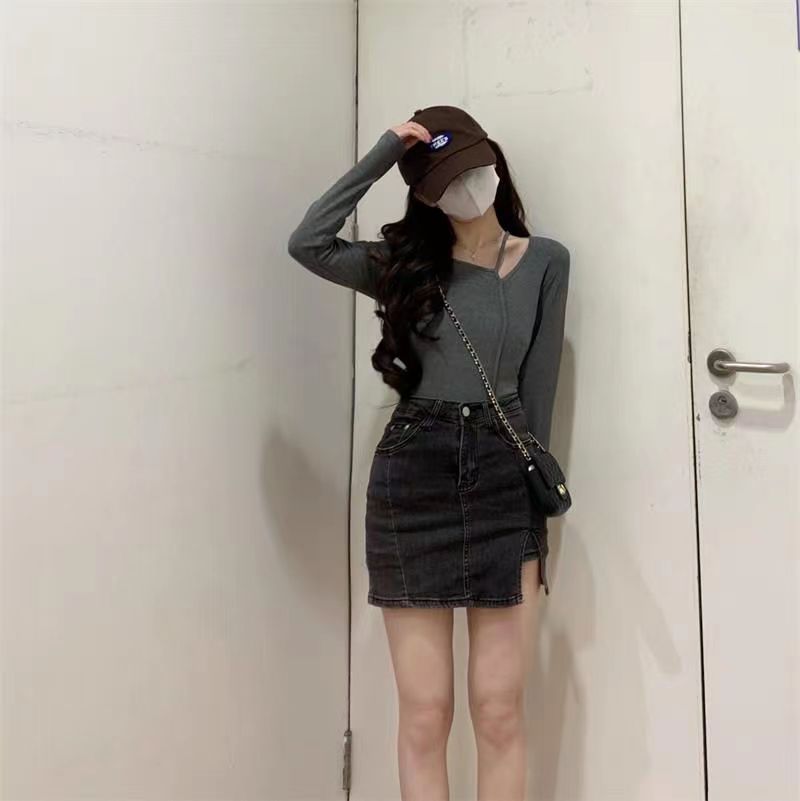 American Style Design Irregular Long-sleeved T-shirt Women's 2024 Spring and Autumn New Slim-fit Slimming Temperament Base Top - Cozy & Co. Market