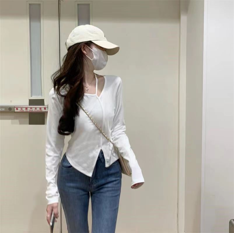 American Style Design Irregular Long-sleeved T-shirt Women's 2024 Spring and Autumn New Slim-fit Slimming Temperament Base Top - Cozy & Co. Market