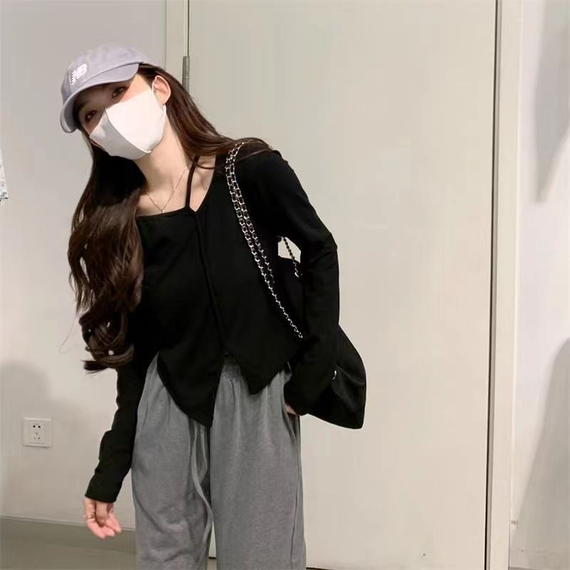 American Style Design Irregular Long-sleeved T-shirt Women's 2024 Spring and Autumn New Slim-fit Slimming Temperament Base Top - Cozy & Co. Market