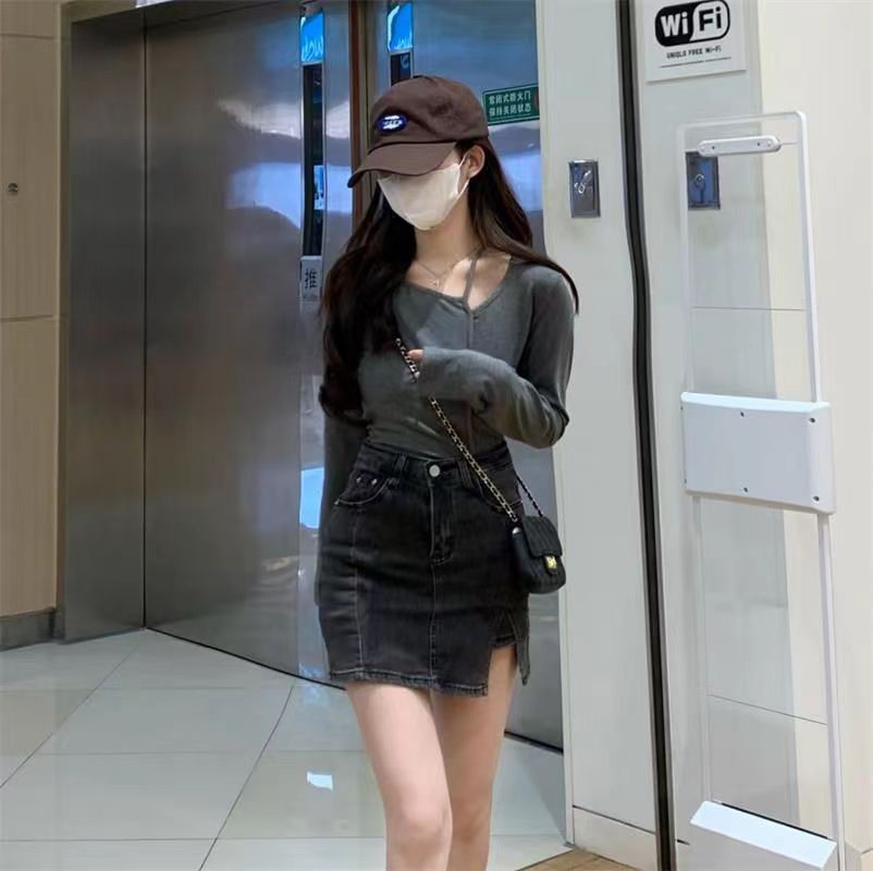 American Style Design Irregular Long-sleeved T-shirt Women's 2024 Spring and Autumn New Slim-fit Slimming Temperament Base Top - Cozy & Co. Market