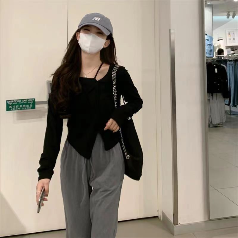 American Style Design Irregular Long-sleeved T-shirt Women's 2024 Spring and Autumn New Slim-fit Slimming Temperament Base Top - Cozy & Co. Market
