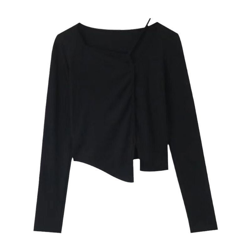American Style Design Irregular Long-sleeved T-shirt Women's 2024 Spring and Autumn New Slim-fit Slimming Temperament Base Top - Cozy & Co. Market