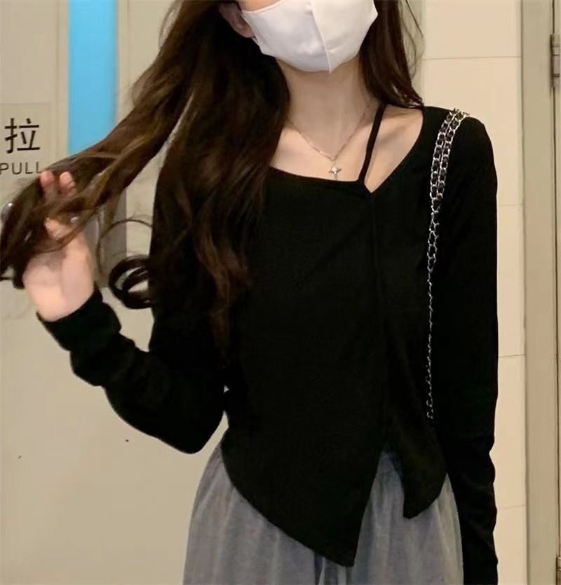 American Style Design Irregular Long-sleeved T-shirt Women's 2024 Spring and Autumn New Slim-fit Slimming Temperament Base Top - Cozy & Co. Market