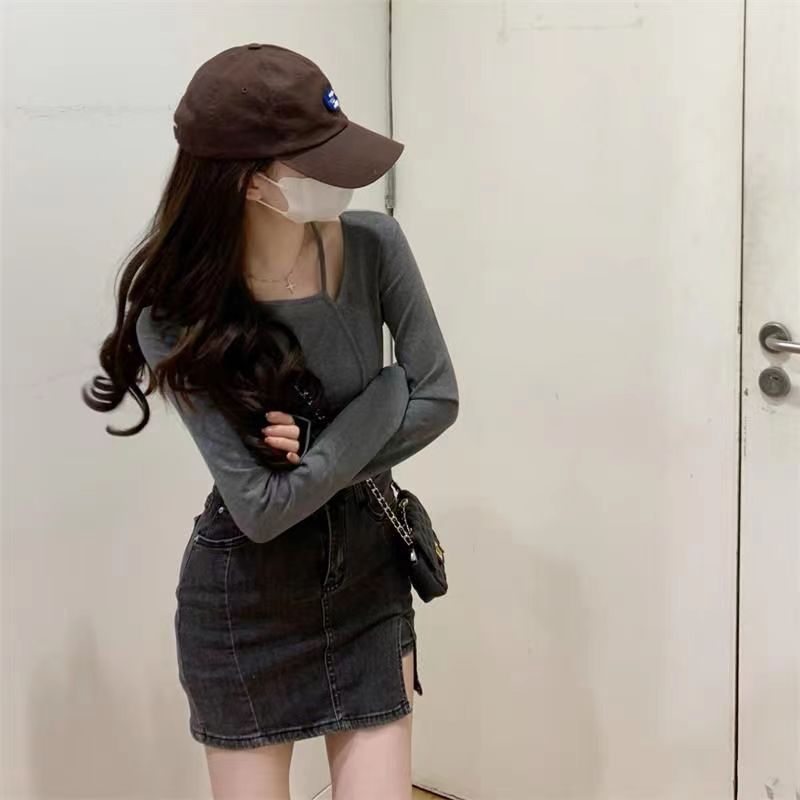American Style Design Irregular Long-sleeved T-shirt Women's 2024 Spring and Autumn New Slim-fit Slimming Temperament Base Top - Cozy & Co. Market