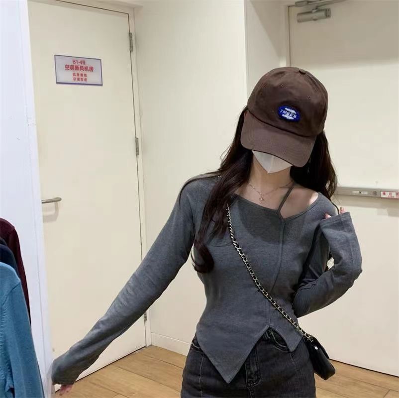 American Style Design Irregular Long-sleeved T-shirt Women's 2024 Spring and Autumn New Slim-fit Slimming Temperament Base Top - Cozy & Co. Market