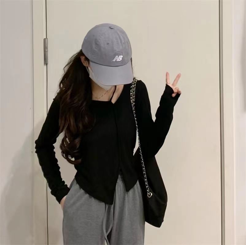 American Style Design Irregular Long-sleeved T-shirt Women's 2024 Spring and Autumn New Slim-fit Slimming Temperament Base Top - Cozy & Co. Market