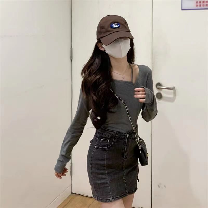 American Style Design Irregular Long-sleeved T-shirt Women's 2024 Spring and Autumn New Slim-fit Slimming Temperament Base Top - Cozy & Co. Market