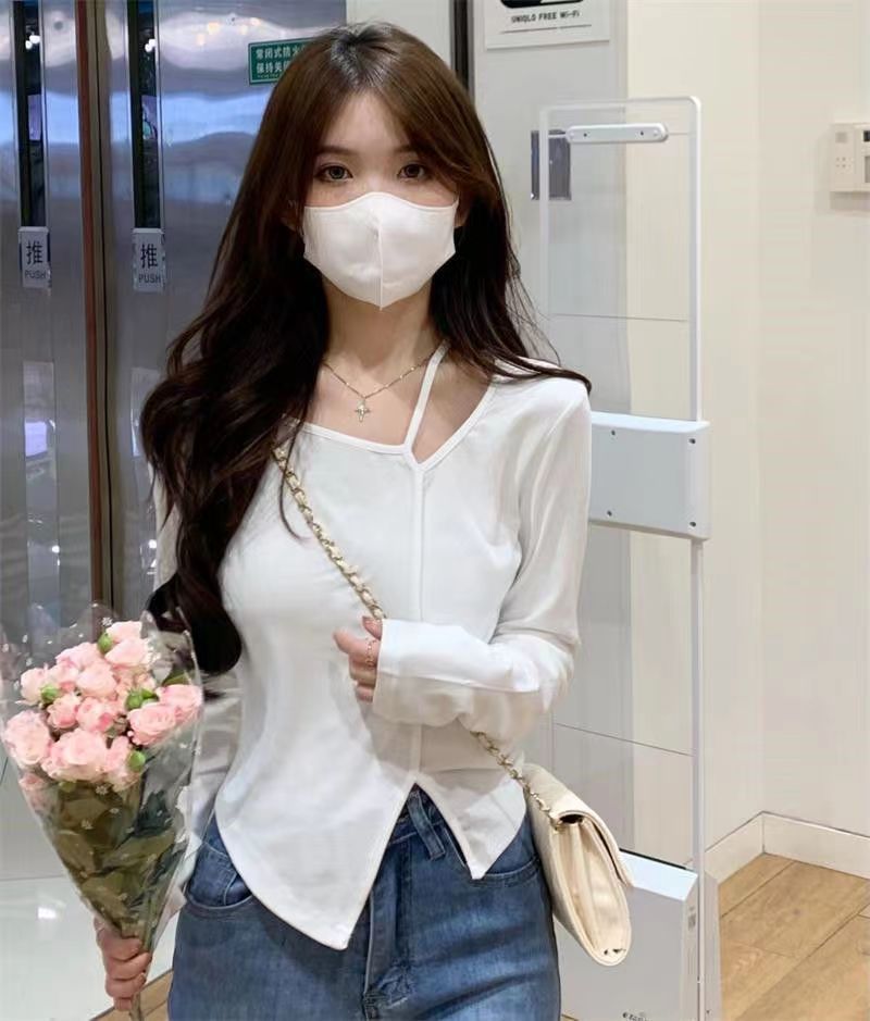 American Style Design Irregular Long-sleeved T-shirt Women's 2024 Spring and Autumn New Slim-fit Slimming Temperament Base Top - Cozy & Co. Market