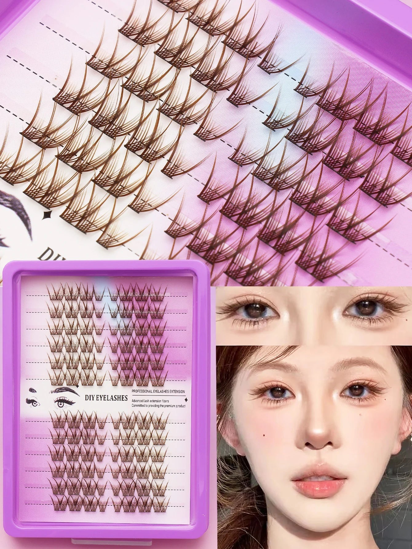 Ayr 80PCS C curl brown style Eyelash Extension Winged Individual Lashes Natural Segmented Eyelash Bundles Makeup Tools - Cozy & Co. Market