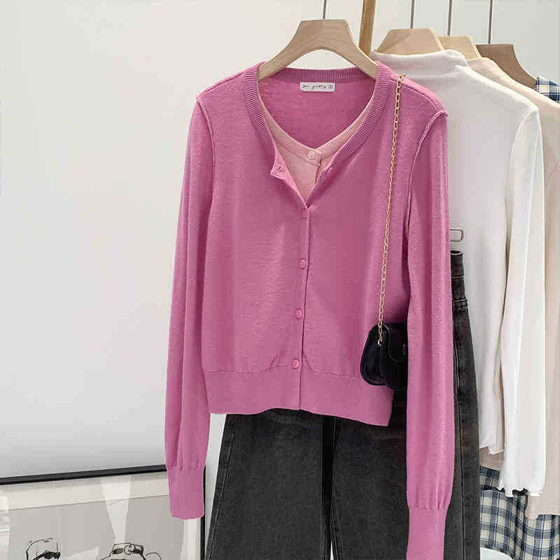 Beautiful V-neck Fake Two-piece Sleeve Knitted Cardigan Jacket Women's 2024 Autumn and Winter Western Style Unique Chic Slim Small Top - Cozy & Co. Market