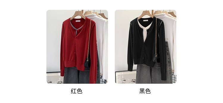 Beautiful V-neck Fake Two-piece Sleeve Knitted Cardigan Jacket Women's 2024 Autumn and Winter Western Style Unique Chic Slim Small Top - Cozy & Co. Market