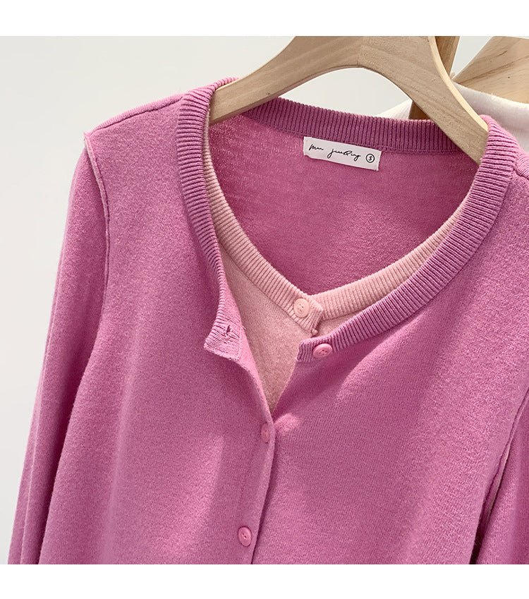 Beautiful V-neck Fake Two-piece Sleeve Knitted Cardigan Jacket Women's 2024 Autumn and Winter Western Style Unique Chic Slim Small Top - Cozy & Co. Market