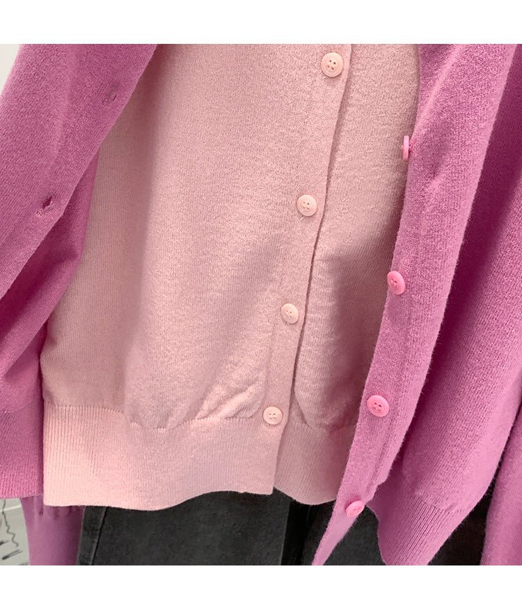 Beautiful V-neck Fake Two-piece Sleeve Knitted Cardigan Jacket Women's 2024 Autumn and Winter Western Style Unique Chic Slim Small Top - Cozy & Co. Market