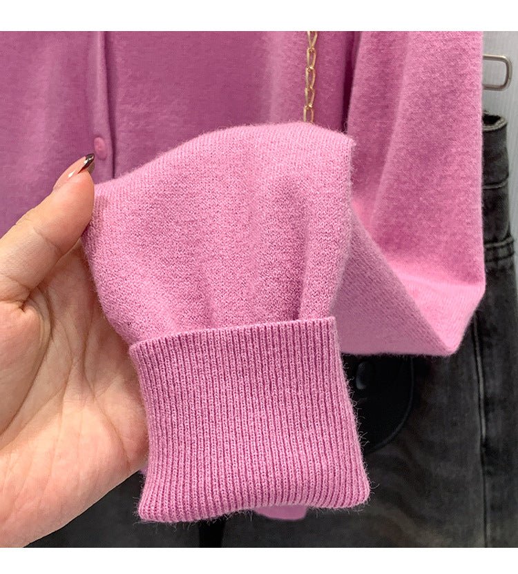 Beautiful V-neck Fake Two-piece Sleeve Knitted Cardigan Jacket Women's 2024 Autumn and Winter Western Style Unique Chic Slim Small Top - Cozy & Co. Market