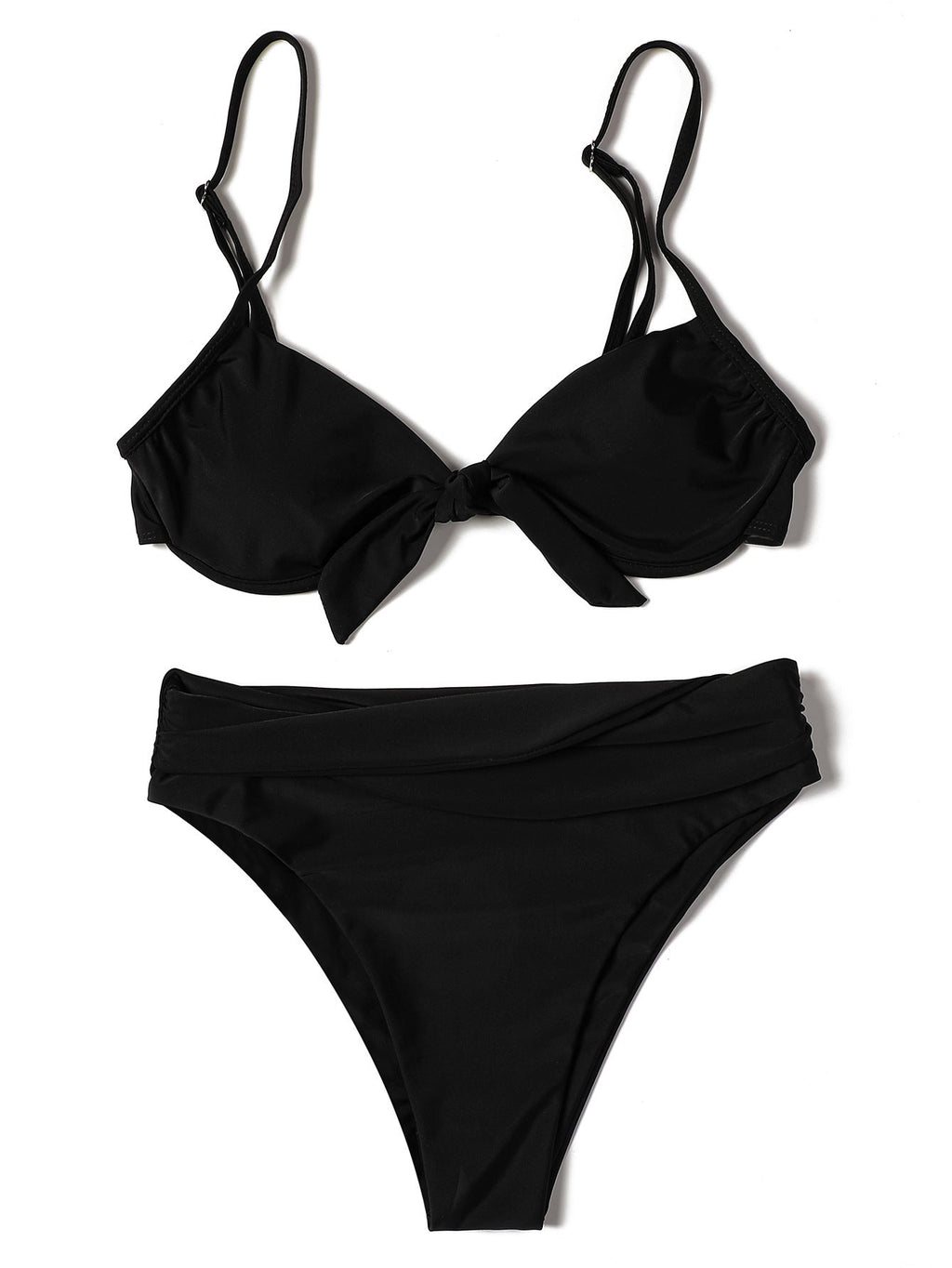 Billion Swimming European and American Solid Color Bikini 2024 New Bow High Waist Sexy Split Swimsuit Swimwear Cross-border - Cozy & Co. Market
