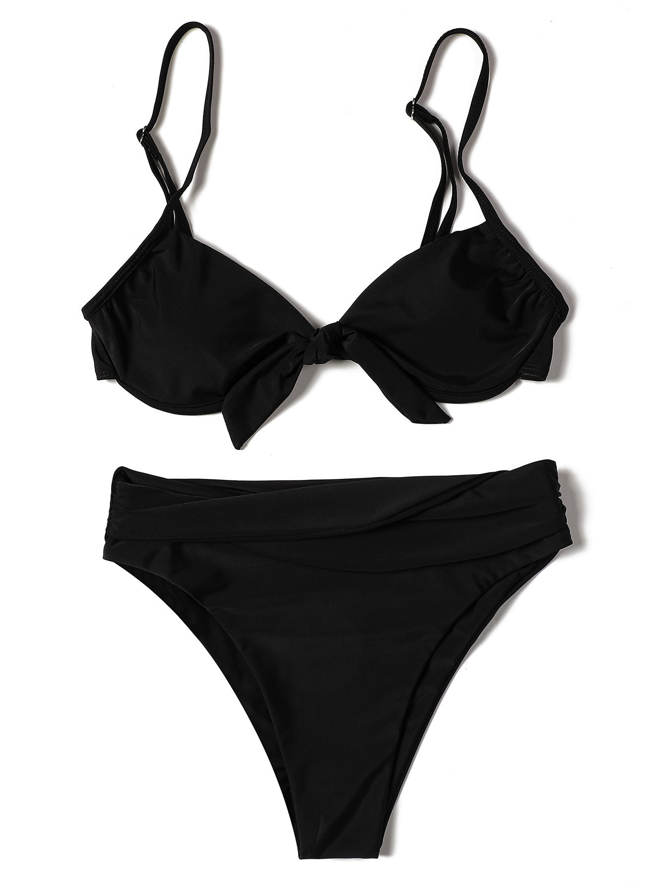 Billion Swimming European and American Solid Color Bikini 2024 New Bow High Waist Sexy Split Swimsuit Swimwear Cross-border - Cozy & Co. Market