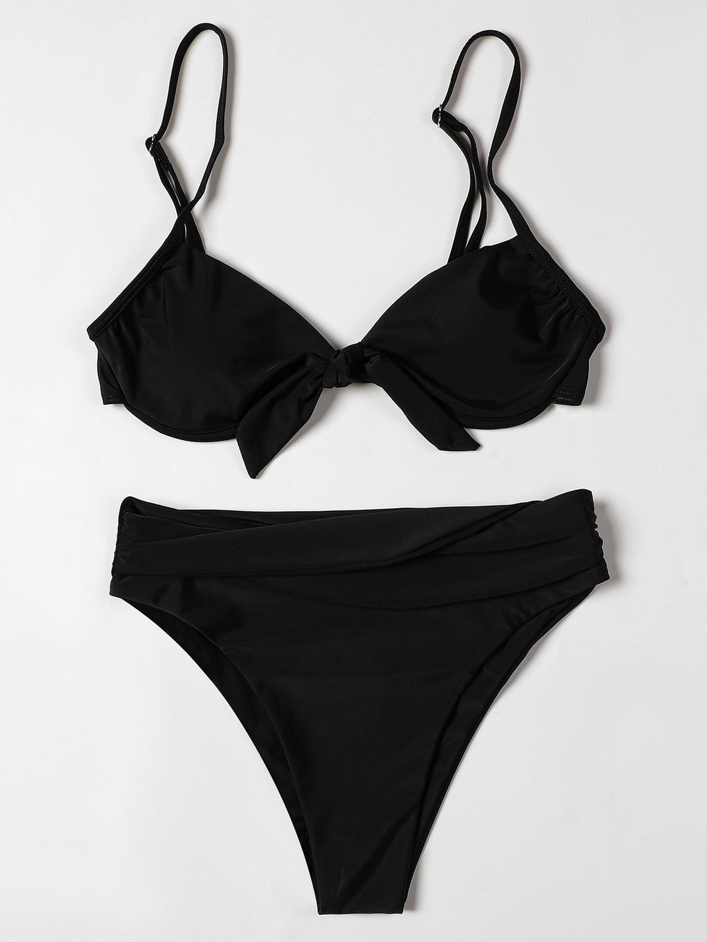 Billion Swimming European and American Solid Color Bikini 2024 New Bow High Waist Sexy Split Swimsuit Swimwear Cross-border - Cozy & Co. Market