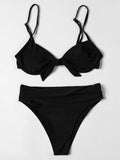 Billion Swimming European and American Solid Color Bikini 2024 New Bow High Waist Sexy Split Swimsuit Swimwear Cross-border - Cozy & Co. Market