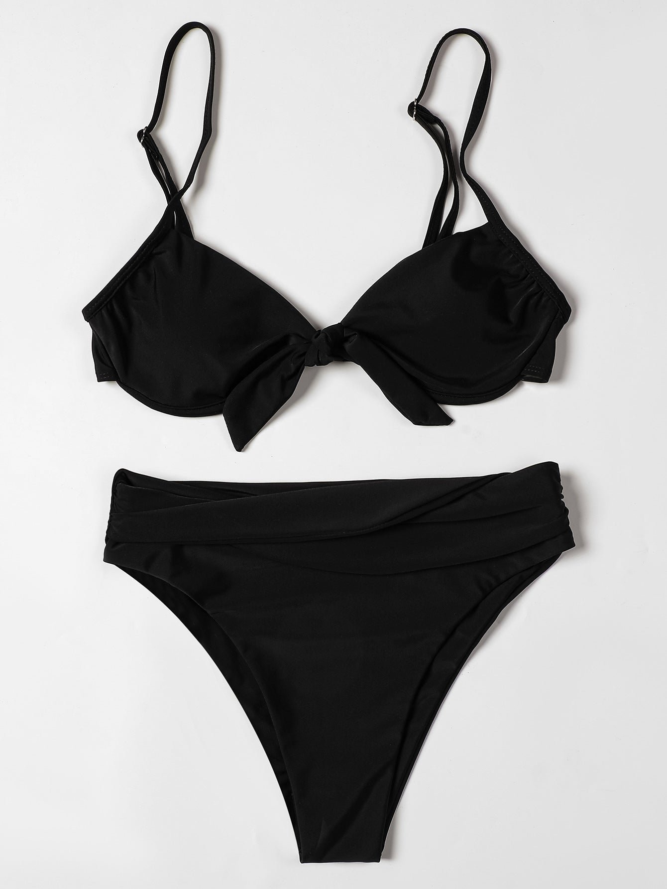 Billion Swimming European and American Solid Color Bikini 2024 New Bow High Waist Sexy Split Swimsuit Swimwear Cross-border - Cozy & Co. Market