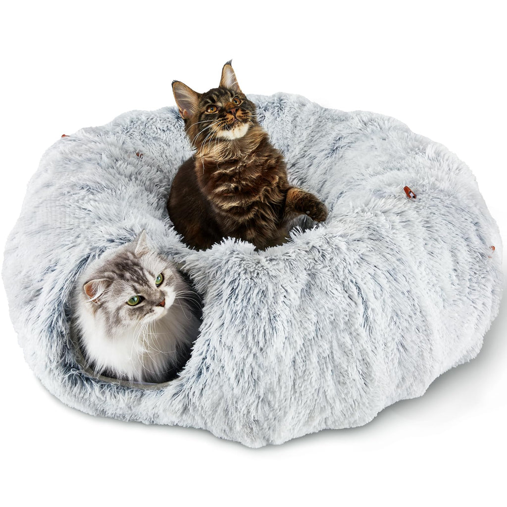 Bininl Cat Tunnel Bed for Indoor Cats Peekaboo Cat Cave Donut Tunnel for Cat with Washable Circle Cushion Interior Cat Play Tunnel (34 Inch Grey) - Cozy & Co. Market
