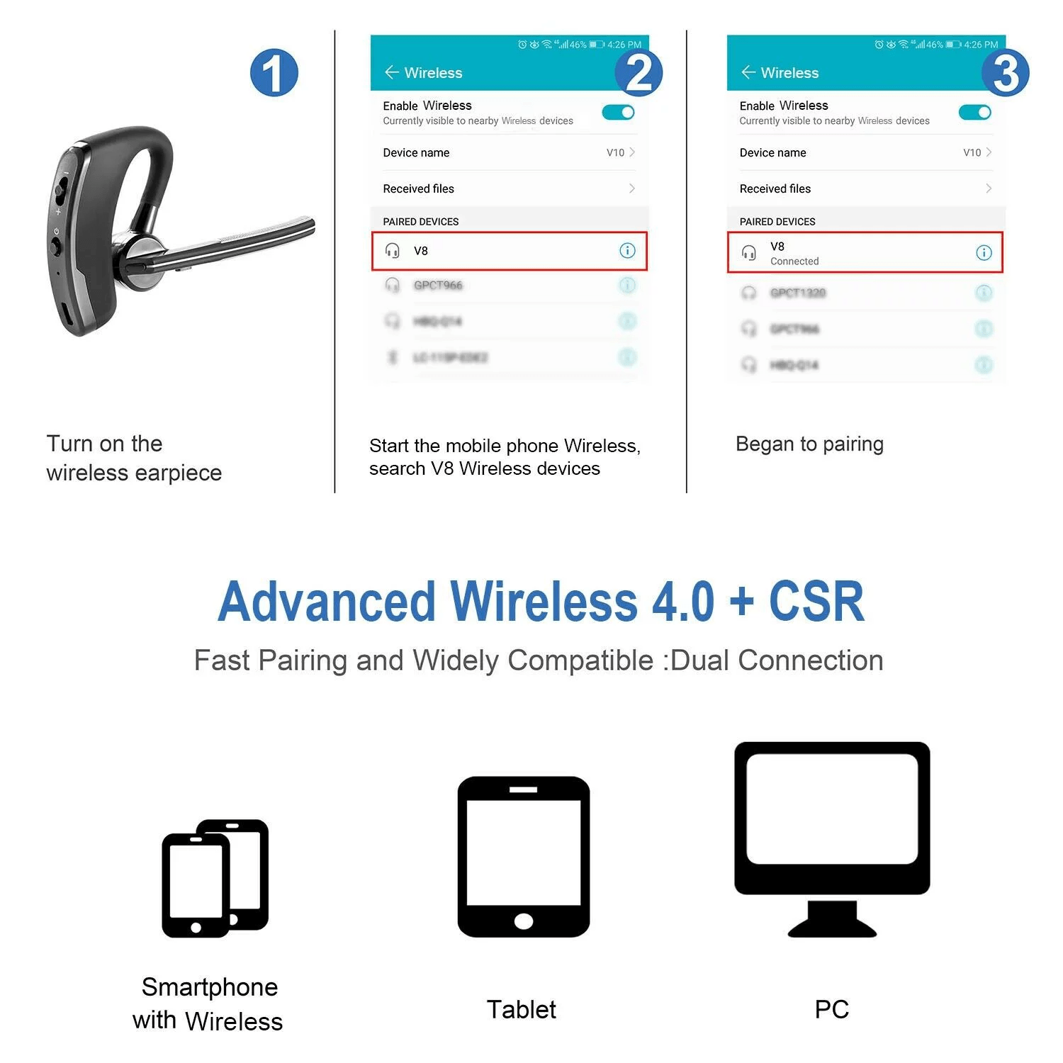 Bluetooth Earpiece Wireless Headset Noise Cancelling Headphones Driver Trucker - Cozy & Co. Market