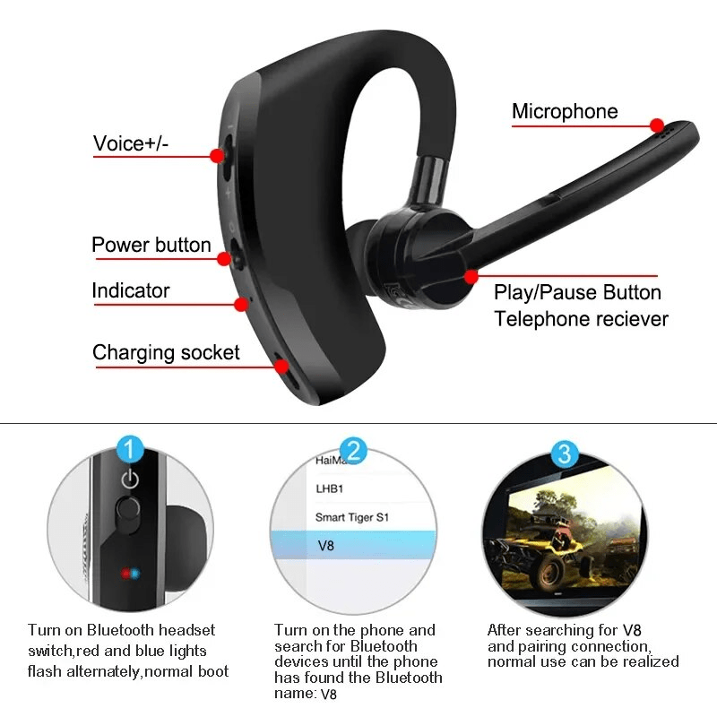 Bluetooth Earpiece Wireless Headset Noise Cancelling Headphones Driver Trucker - Cozy & Co. Market