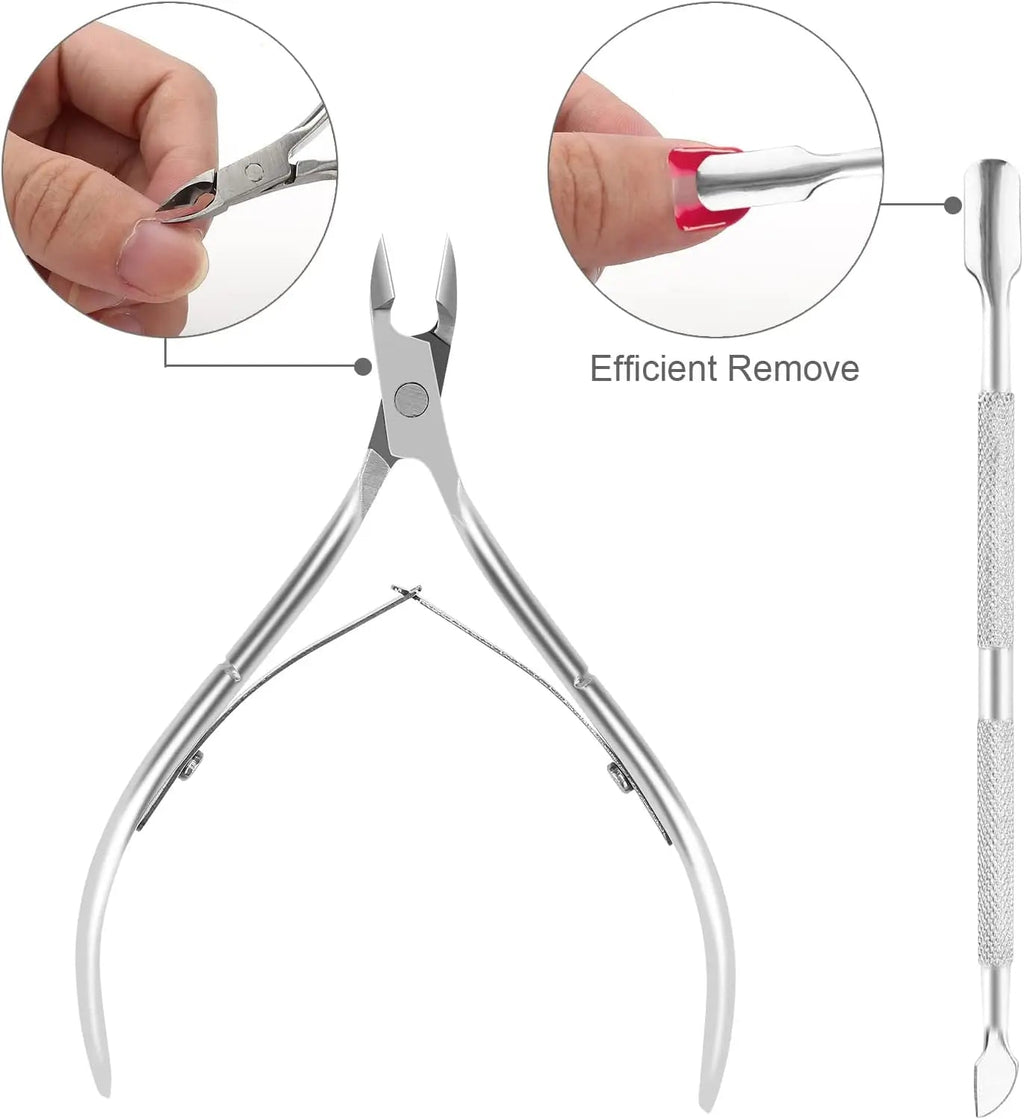 CALIYI Professional Stainless Steel Nail Cutter Scissor Nippers Function Cuticle Pusher Remover Manicure Nail Art Care Tool Kit - Cozy & Co. Market