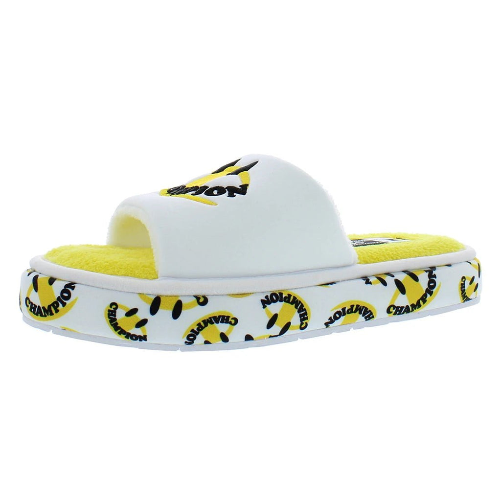 Champion Plush Smile Slide Womens Shoes Color: White/Yellow | 100% Authentic - Cozy & Co. Market
