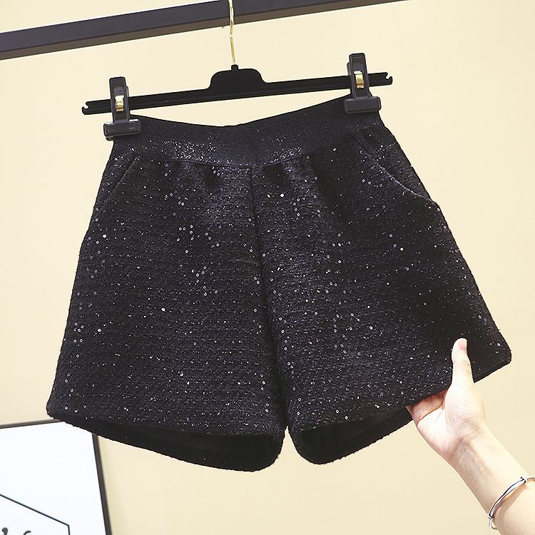 Chanel Style Woolen Shorts Women's Spring and Autumn High Waist Slimming Sequin Outer Wear Loose Waist A- Shaped Wide Leg Casual Boots Pants - Cozy & Co. Market