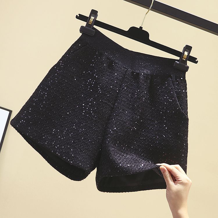 Chanel Style Woolen Shorts Women's Spring and Autumn High Waist Slimming Sequin Outer Wear Loose Waist A- Shaped Wide Leg Casual Boots Pants - Cozy & Co. Market