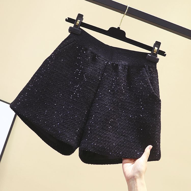 Chanel Style Woolen Shorts Women's Spring and Autumn High Waist Slimming Sequin Outer Wear Loose Waist A- Shaped Wide Leg Casual Boots Pants - Cozy & Co. Market