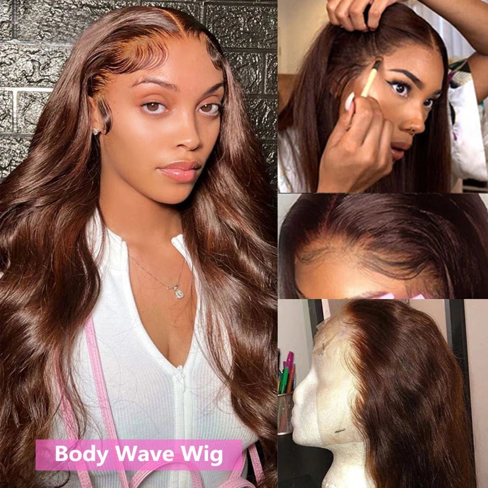 Chocolate Brown 13x4 Lace Front Wig Brazilian Pre Plucked 13x6 HD Lace Frontal Wigs Dark Brown Body Wave Human Hair Closure Wigs - Cozy & Co. Market