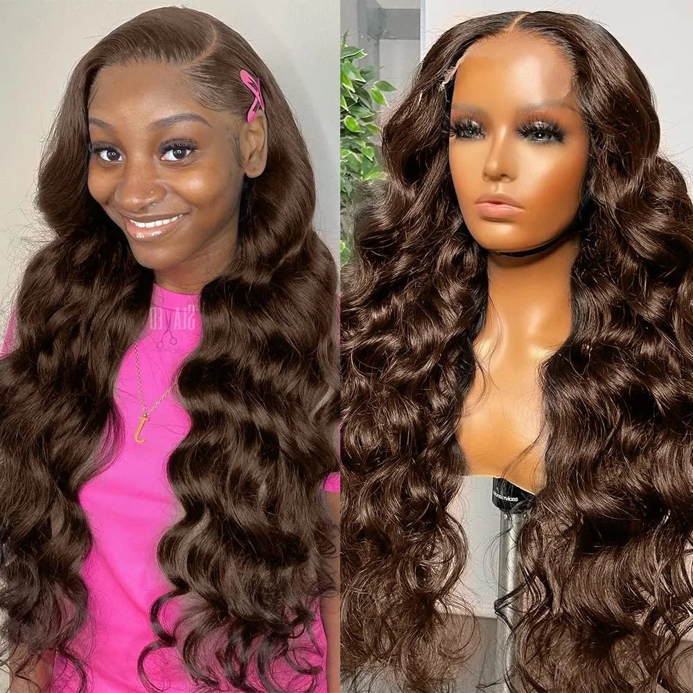 Chocolate Brown 13x4 Lace Front Wig Brazilian Pre Plucked 13x6 HD Lace Frontal Wigs Dark Brown Body Wave Human Hair Closure Wigs - Cozy & Co. Market