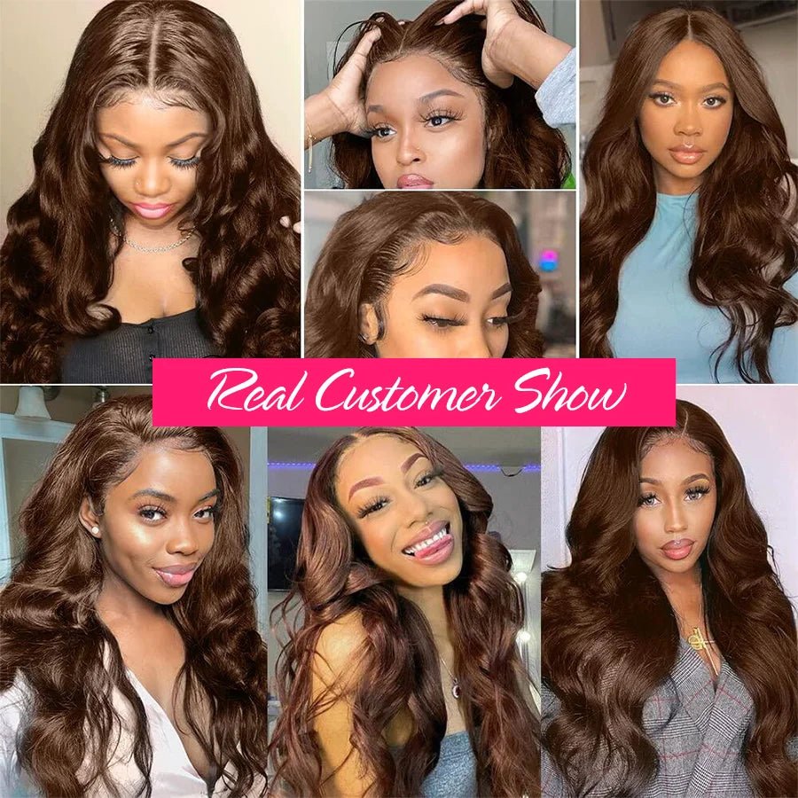 Chocolate Brown 13x4 Lace Front Wig Brazilian Pre Plucked 13x6 HD Lace Frontal Wigs Dark Brown Body Wave Human Hair Closure Wigs - Cozy & Co. Market