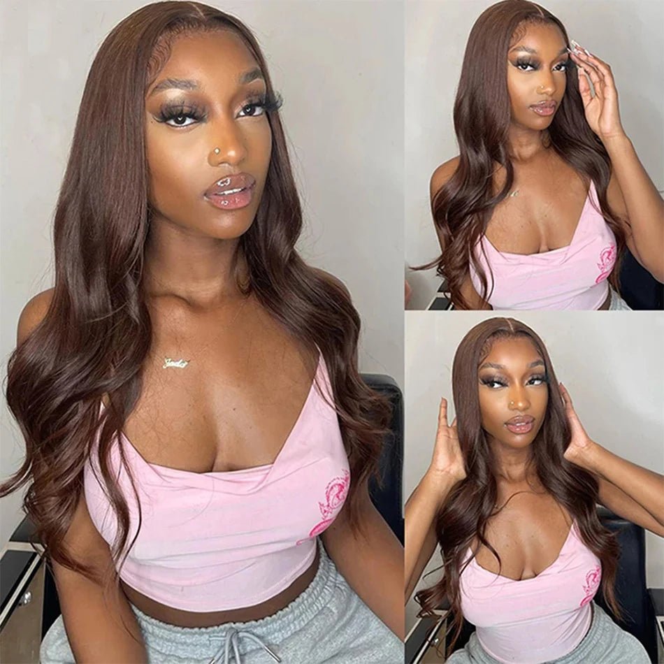 Chocolate Brown 13x4 Lace Front Wig Brazilian Pre Plucked 13x6 HD Lace Frontal Wigs Dark Brown Body Wave Human Hair Closure Wigs - Cozy & Co. Market