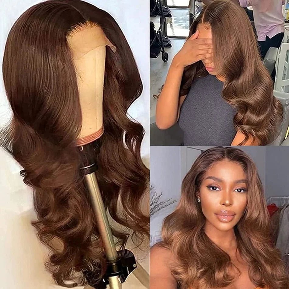 Chocolate Brown 13x4 Lace Front Wig Brazilian Pre Plucked 13x6 HD Lace Frontal Wigs Dark Brown Body Wave Human Hair Closure Wigs - Cozy & Co. Market