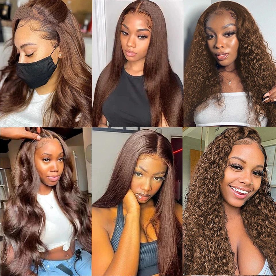 Chocolate Brown 13x4 Lace Front Wig Brazilian Pre Plucked 13x6 HD Lace Frontal Wigs Dark Brown Body Wave Human Hair Closure Wigs - Cozy & Co. Market