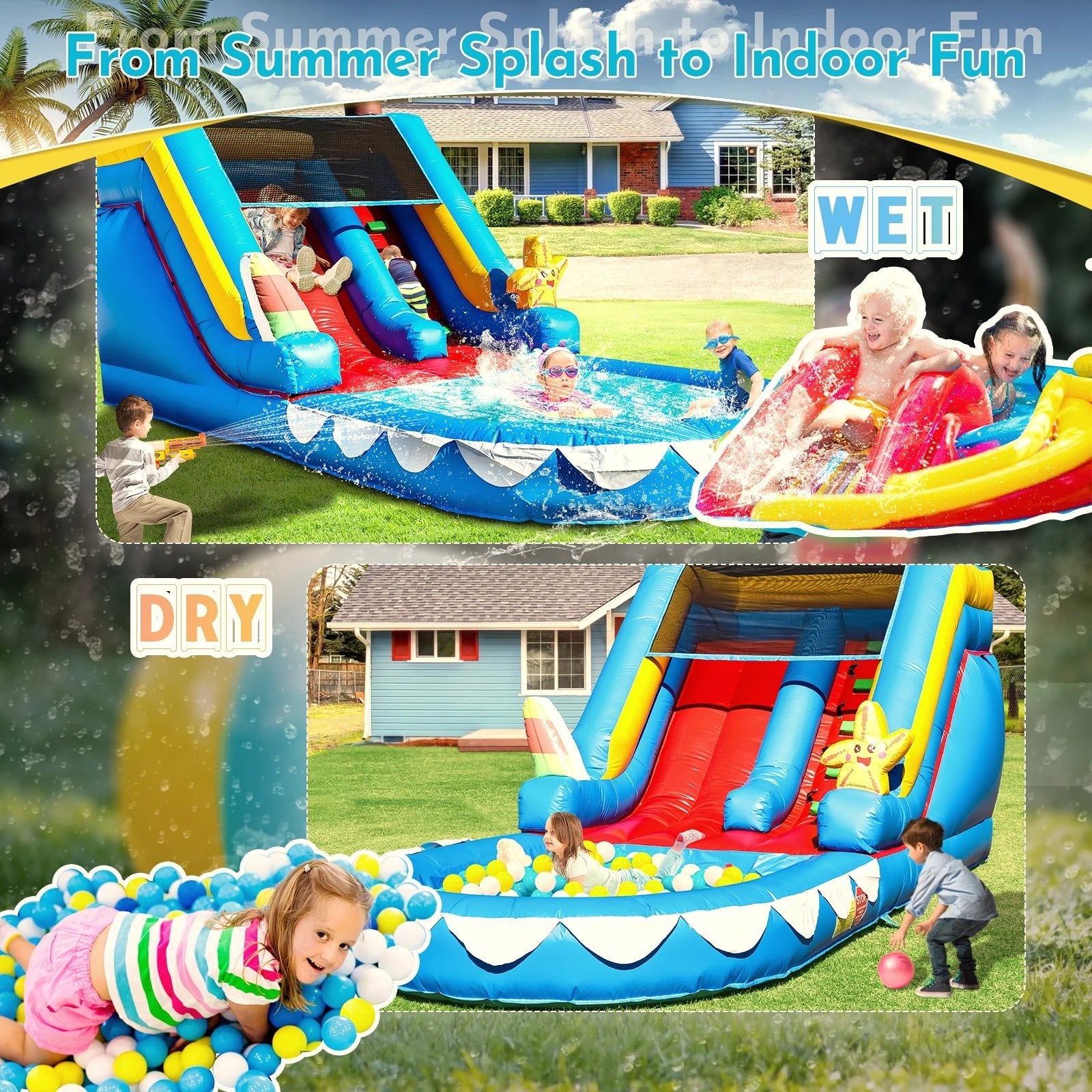 Commercial PVC Inflatable Slides Adult Kids Party Outdoor Backyard Dry Wet Inflatable Water Slide with Splash Pool,Blower - Cozy & Co. Market