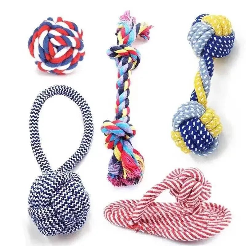Cotton Rope Dog Toy Set — Carrot, Knot Ball & Dumbbell - Cozy & Co. Market