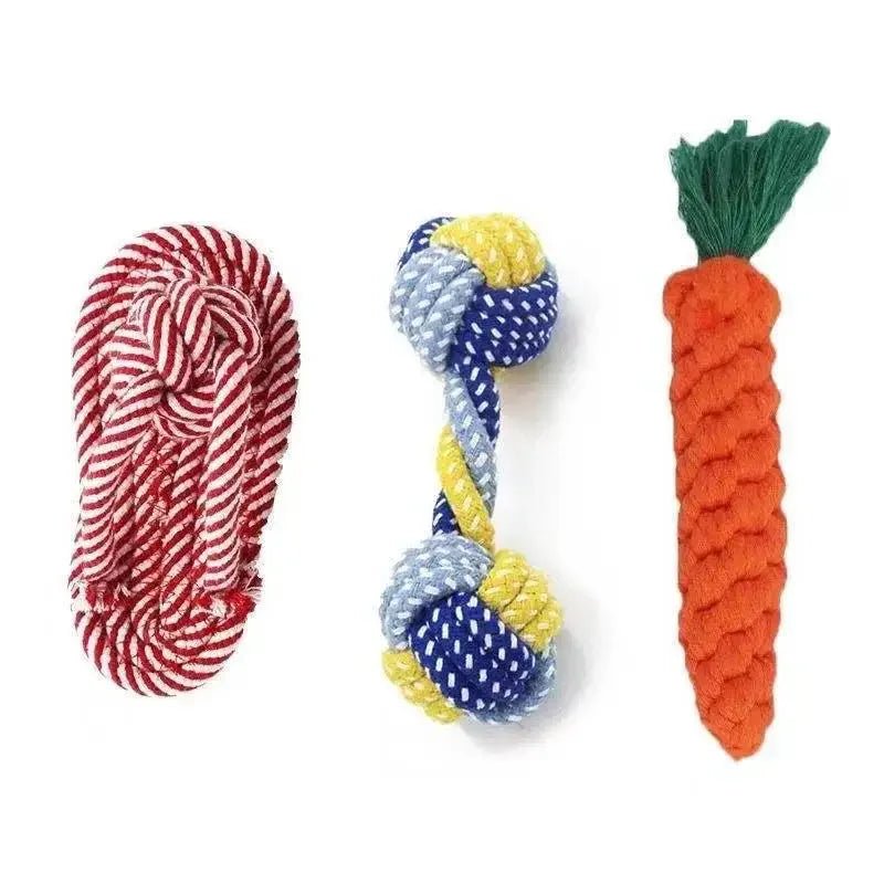 Cotton Rope Dog Toy Set — Carrot, Knot Ball & Dumbbell - Cozy & Co. Market