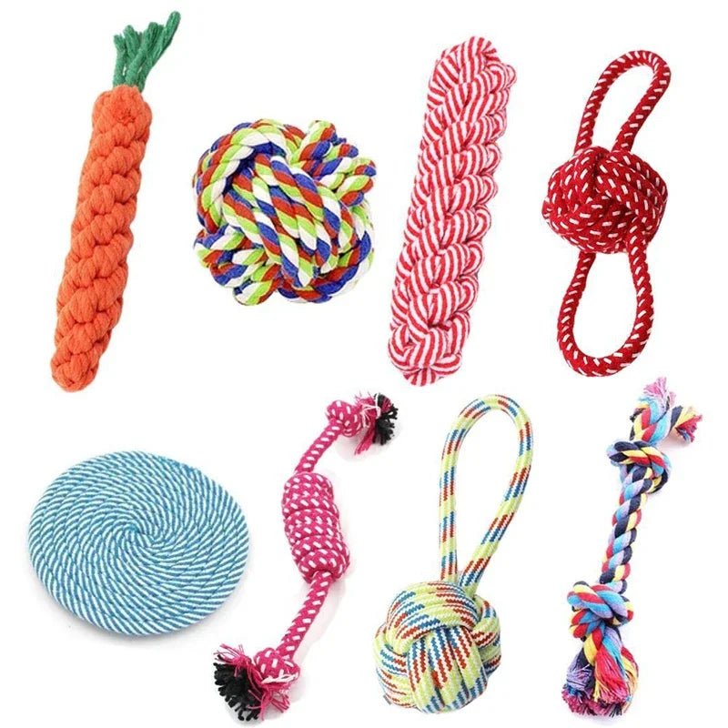 Cotton Rope Dog Toy Set — Carrot, Knot Ball & Dumbbell - Cozy & Co. Market