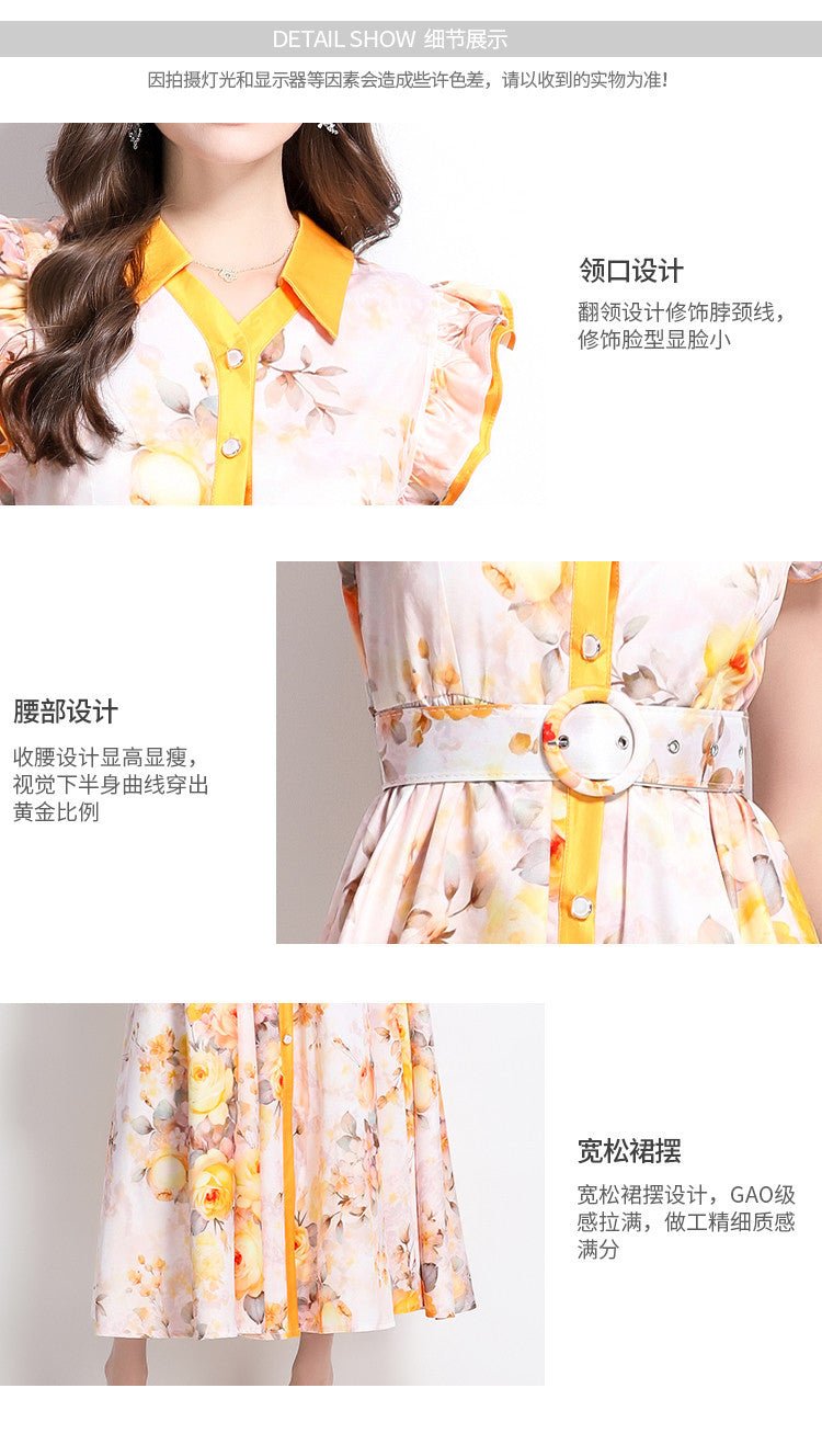 Cross-border 2025 spring and summer new retro socialite flower pattern flying sleeve ruffled long dress - Cozy & Co. Market