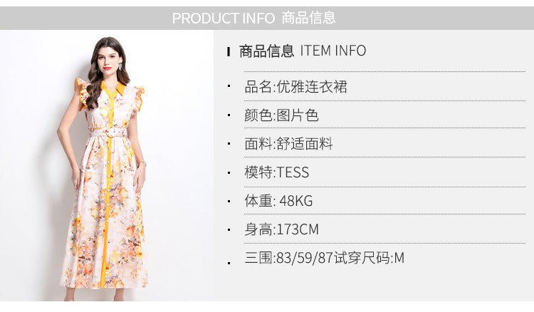 Cross-border 2025 spring and summer new retro socialite flower pattern flying sleeve ruffled long dress - Cozy & Co. Market