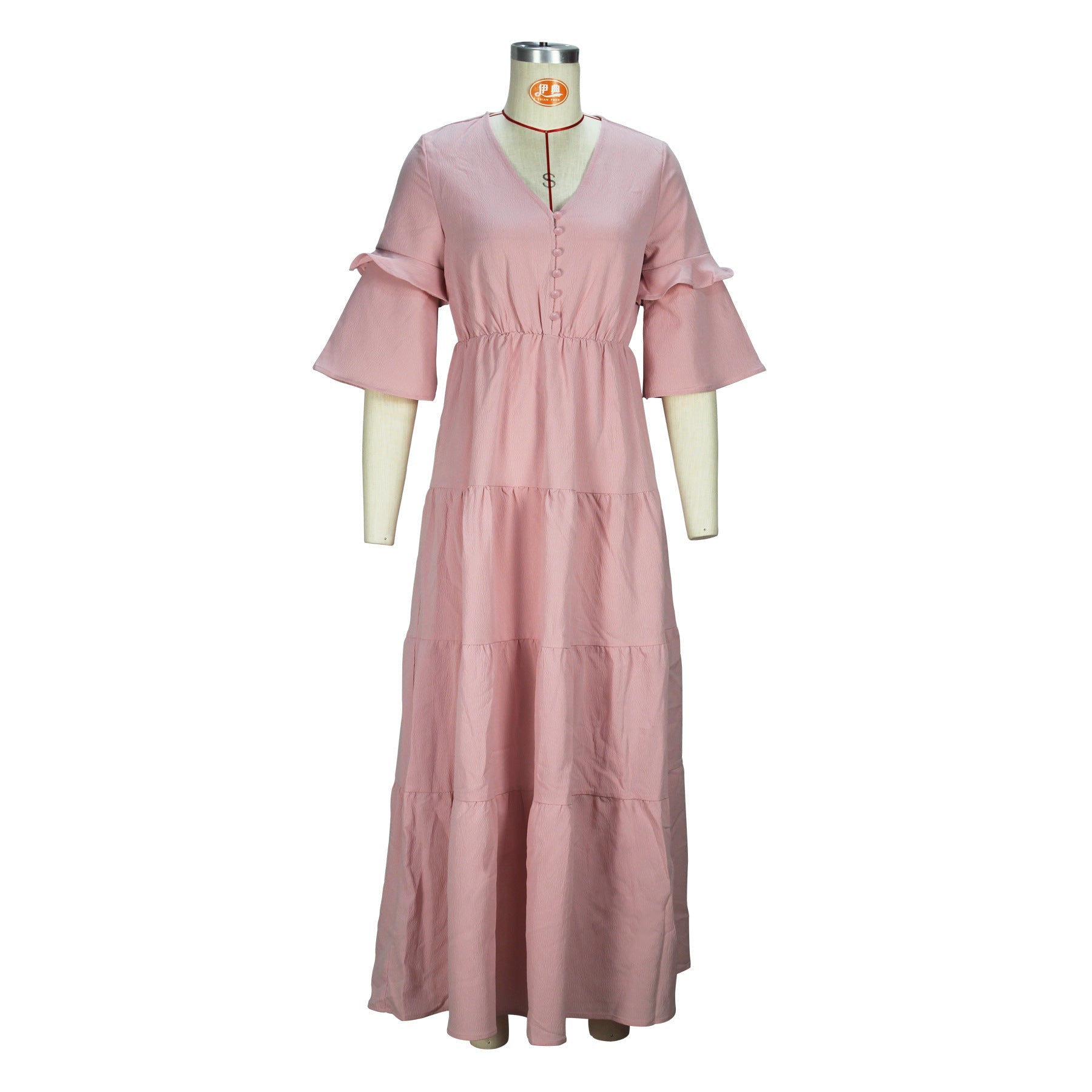 Cross-border Amazon European and American Spring and Autumn Women's Fashion Elegant V-neck Lotus Leaf Sleeve Long Casual dress - Cozy & Co. Market
