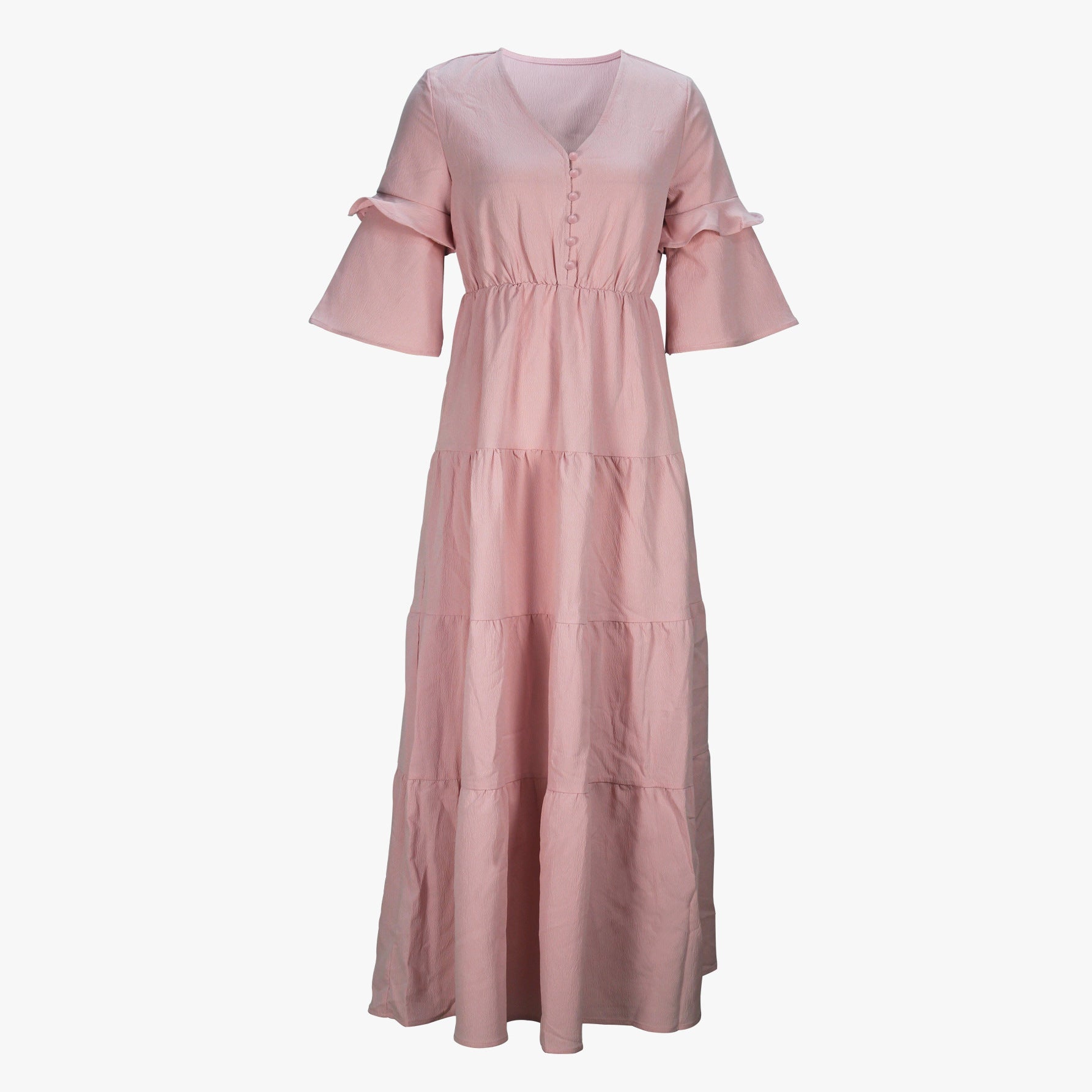 Cross-border Amazon European and American Spring and Autumn Women's Fashion Elegant V-neck Lotus Leaf Sleeve Long Casual dress - Cozy & Co. Market