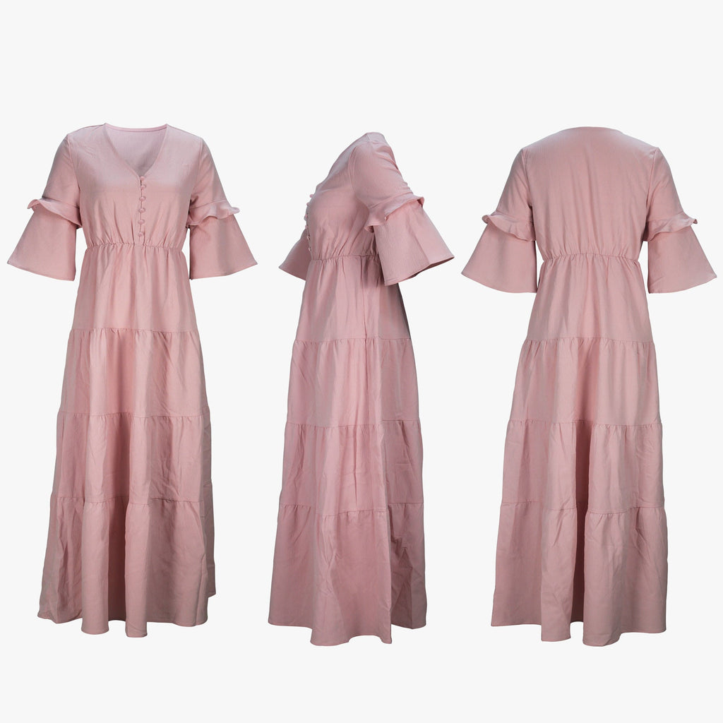 Cross-border Amazon European and American Spring and Autumn Women's Fashion Elegant V-neck Lotus Leaf Sleeve Long Casual dress - Cozy & Co. Market