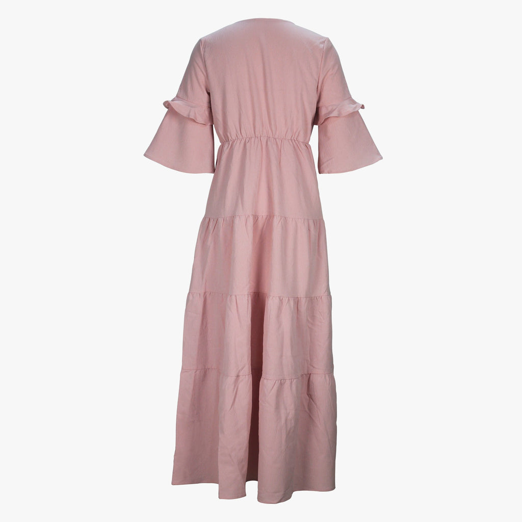 Cross-border Amazon European and American Spring and Autumn Women's Fashion Elegant V-neck Lotus Leaf Sleeve Long Casual dress - Cozy & Co. Market